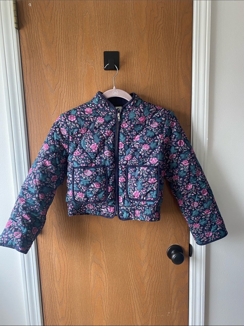 Girls' Quilted Floral Puffer Jacket - Pink & Teal